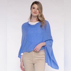 CLAUDIA NICHOLE 100% Cashmere Dress Topper Poncho Blue Knit Shawl Shrug One Size